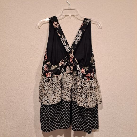 Libby Edelman sleeveless peasant top blouse tiered ruffles foral black size XL - Picture 4 of 7
